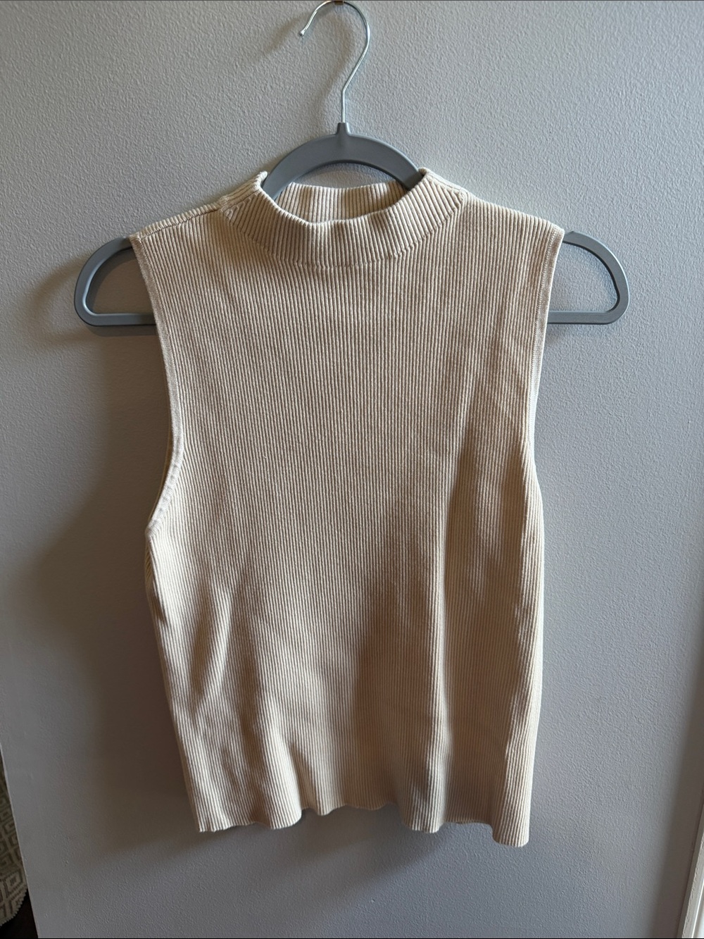 Halston Heritage Sleeveless Ribbed Mock Neck Tank in Cream